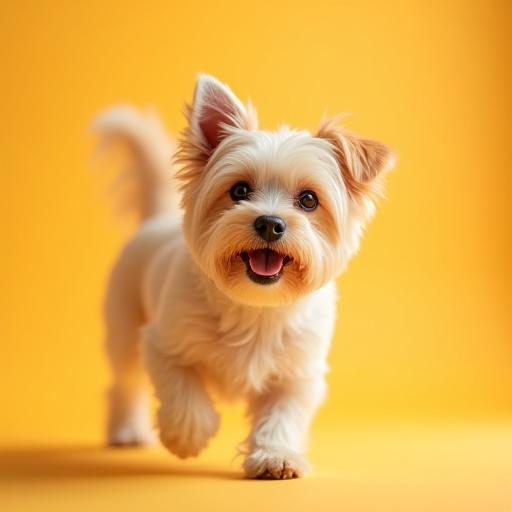 After grooming photo of a lively mixed-breed dog, appearing clean, bright, and alert.